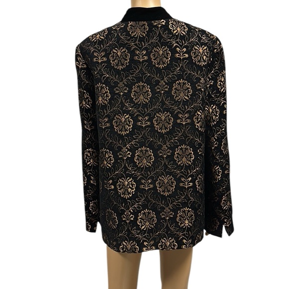 Laura Ashley Black Bronze Tapestry and Velvet Button Up Peacoat Jacket Womens L - Picture 5 of 13